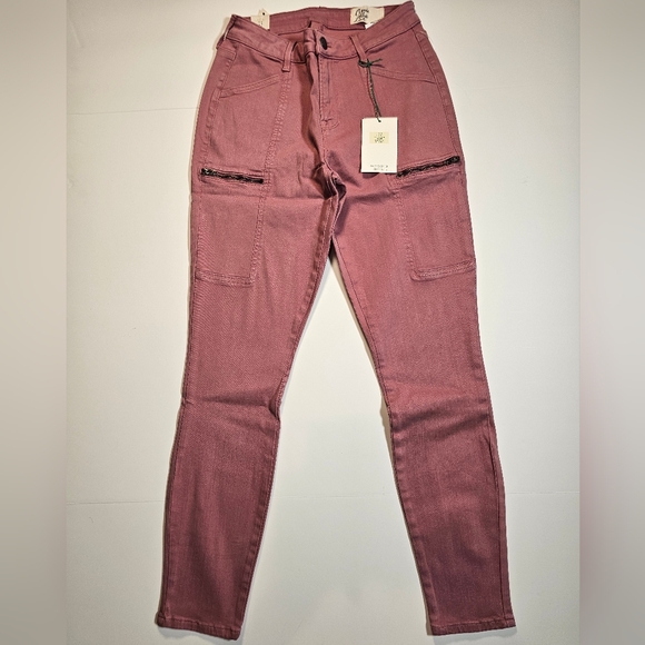 Cosmic Blue Love Cargo Pants Jeans Women Size 27 Plum Rose Comfort Stretch - Picture 1 of 11